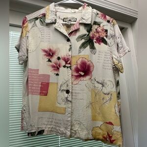 Caribbean Joe Women's Floral Button Down Shirt - Pink, Yellow, Cream